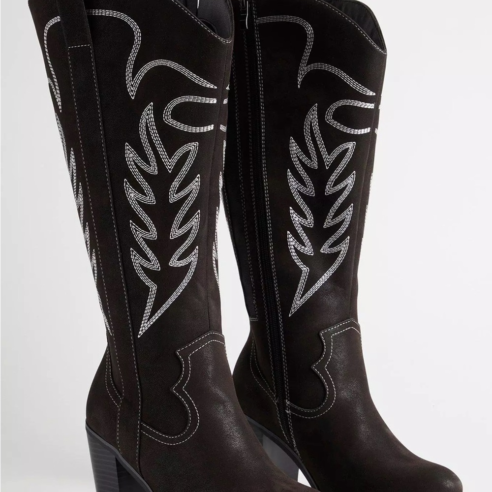 Torrid Black Silver Embroidered Heeled Boots